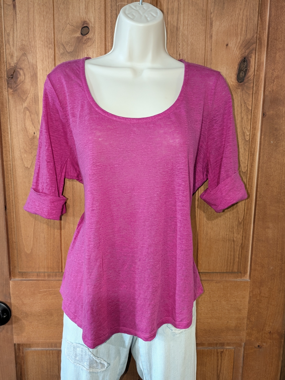 Lauren Ralph Lauren Scoop Neck 3/4 Sleeve Top - Fuchsia